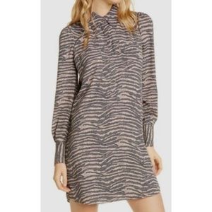 Joie Long-Sleeve Button Mini Shift Shirt Dress in Brown Zebra - Size Small
